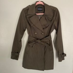 Express Ruffle Trench Coat - Green - XS